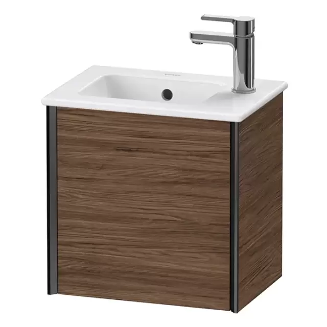 Duravit XViu Тумба подвесная 41x29x40см, с раковиной, 1 дверь, (петли слева), цвет: walnut dark/черный матовый