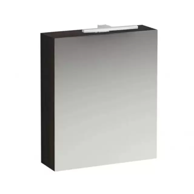 Laufen Base Шкаф зеркальный 60x18.5x70см, 1 дверца, SX, с горизонтальным элементом LED-подсветки, 2 стеклянные полки, 1 розетка, цвет: темный вяз
