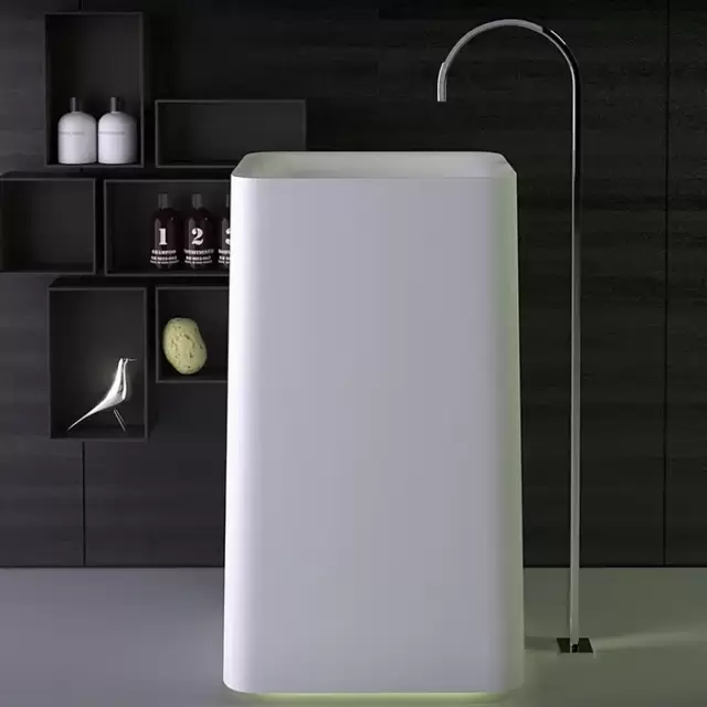 KNIEF Shine Раковина 53х43х90 см, без отв., с выпуском в пол, с LED подсветкой, цвет: белый матовый