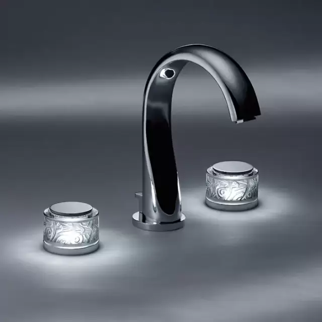 THG Paradise Смеситель для раковины на 3 отверстия, ручки с подсветкой, с донным клапаном, цвет: хром