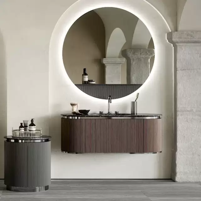 Oasis Naos Композиция №4 Комплект мебели 126х56xh45см, подвесной, мраморный топ nero marquinia, цвет: орех трубчатый/хром