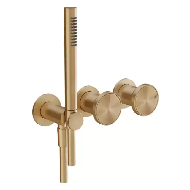Gessi Origini Смеситель для ванны встраиваемый на 2 выхода, с ручной лейкой, цвет: Warm Bronze Br. PVD (внешняя часть)