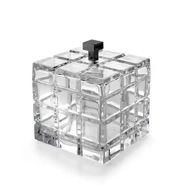 3SC Palace Контейнер с крышкой настольный 11,5хh13,5х11 см, цвет: прозрачный хрусталь/никель сатинированный черный матовый