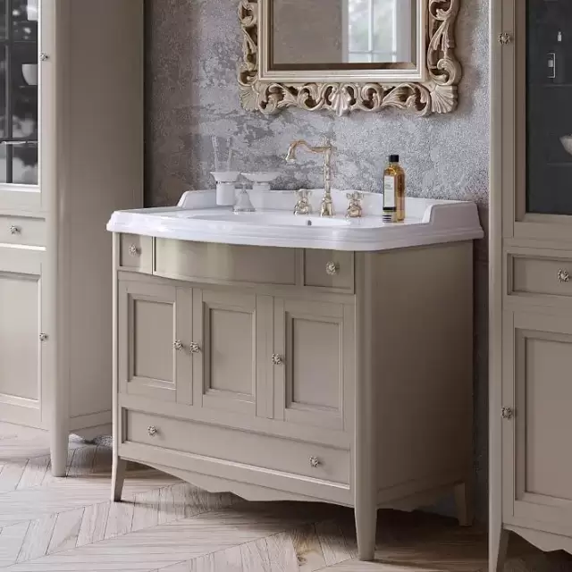 TW Veronica, База с раковиной Simas AR874bi*1 105x56см, 2 верх.ящ. 3 расп. дв. и 1 выдв. ящик, доводч. Blum, ручки: Riflesso бронза, напольная, цвет: TORTORA