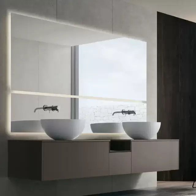 NOORTH milldue edition SINTESI Комплект мебели 216см в матовом лаке/шпоне, с 2-мя раковинами из Cristalplant, 2-мя зеркалами с подсветкой, подвесной, Цвет: castoro-11/rovere carbone-601