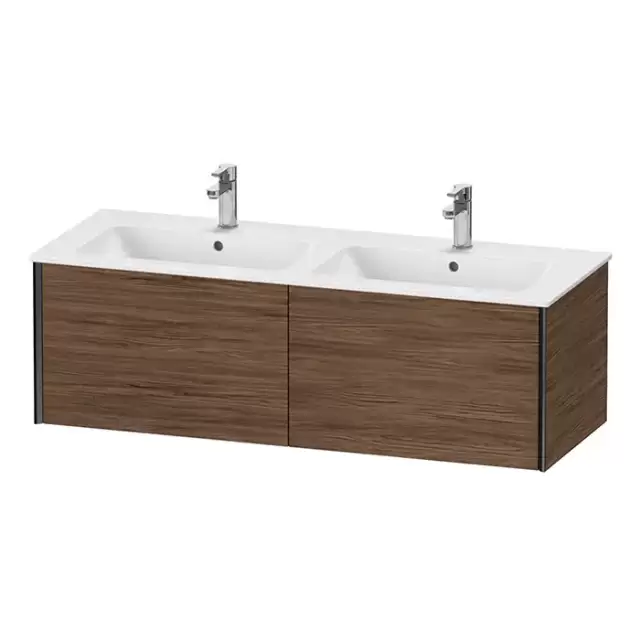 Duravit XViu Тумба подвесная 128x48x40см, с двойной раковиной, 2 ящика, цвет: walnut dark/черный матовый