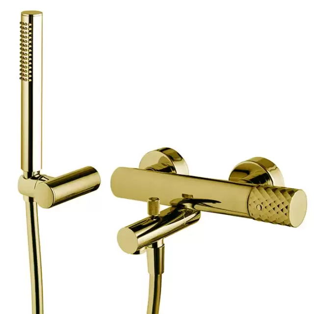 Fima Carlo Frattini Spillo Tech Смеситель для ванны, настенный, с ручным душем, цвет: золото