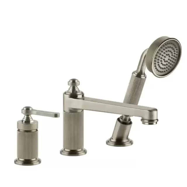 Gessi Venti20 Смеситель на борт ванны, на 3 отв., с ручным душем и шлангом 150см., цвет: Finox Brushed Nickel