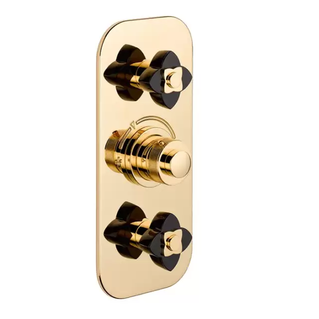 THG Petale de Cristal noir Смеситель для душа, термостатический, 2 потока, цвет: золото/черный хрусталь