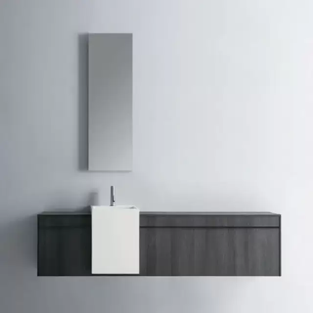 NOORTH milldue edition SINTESI Комплект мебели 180см, меламин, с раковиной из Milltek solid, полувстроенным зеркальным шкафчиком, подвесной, Цвет: Venato fumo-723