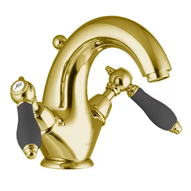 Fima Carlo Frattini Herend Смеситель для раковины, на 1 отв., черные ручки, цвет: золото