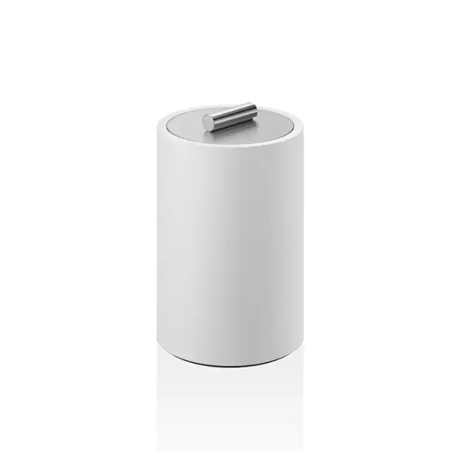 Decor Walther Stone DMD L Баночка универсальная 16x10см, с крышкой, настольная, цвет: белый / сталь матовая