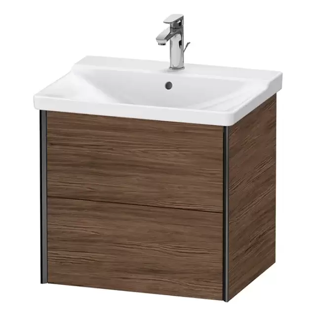 Duravit XViu Тумба подвесная 61x46.9x56.5см, с раковиной, 2 ящика, цвет: walnut dark/черный матовый