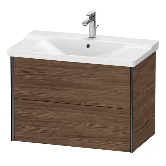 Duravit XViu Тумба подвесная 81x46.9x56.5см, с раковиной, 2 ящика, цвет: walnut dark/черный матовый