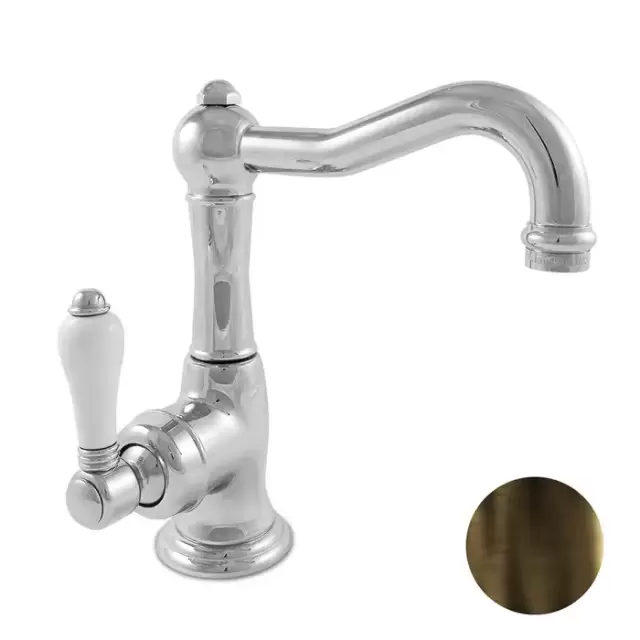 Nicolazzi P.m. Blanc Смеситель для раковины, с донным клапаном, ручки белая керамика, цвет: тёмная бронза