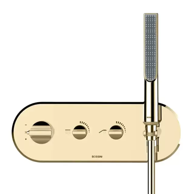 Bossini Apice Смеситель для душа, встраиваемый, термостатический, с ручным душем и шлангом 150см., цвет: Satined gold