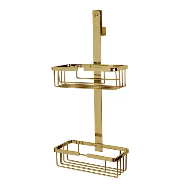 3SC APPY Полочка-корзинка двойная 25х12хh57см, подвесная на стекло, цвет: золото 24к. Lucido