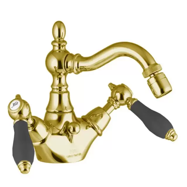 Fima Carlo Frattini Herend Смеситель для биде, на 1 отв., с донным клапаном, черные ручки, цвет: золото