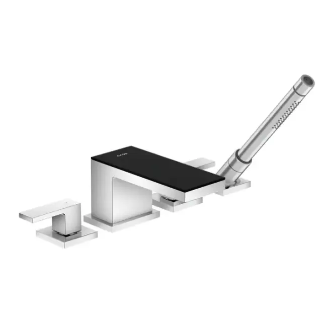 Axor MyEdition Смеситель для ванны, на 4 отв, излив 200мм, внешняя часть, цвет: хром/черное стекло