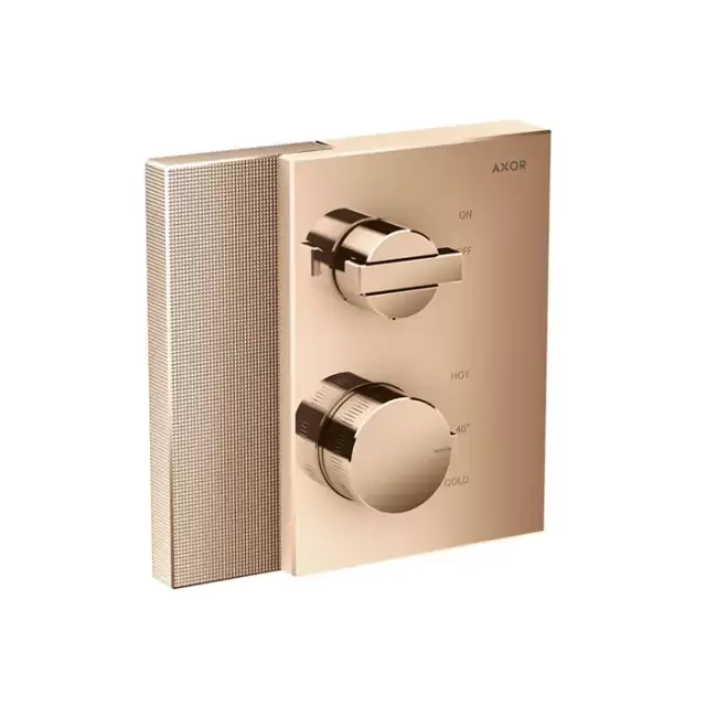 Axor Edge Смеситель для душа, встраиваемый, термостат, на 1 источник, с запорным вентилем, алмазная огранка, внешняя часть, цвет: красное золото