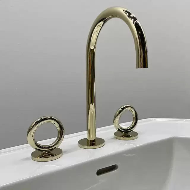 THG Collection O Смеситель для раковины, 3 отв., с донным клапаном,  цвет: Soft gold