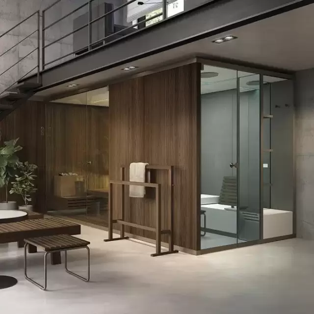 Effegibi BodyLove SH Side Сауна&Хаммам 365x202x220см, пристенная, цвет: термообработанная древесина/трубчатое стекло