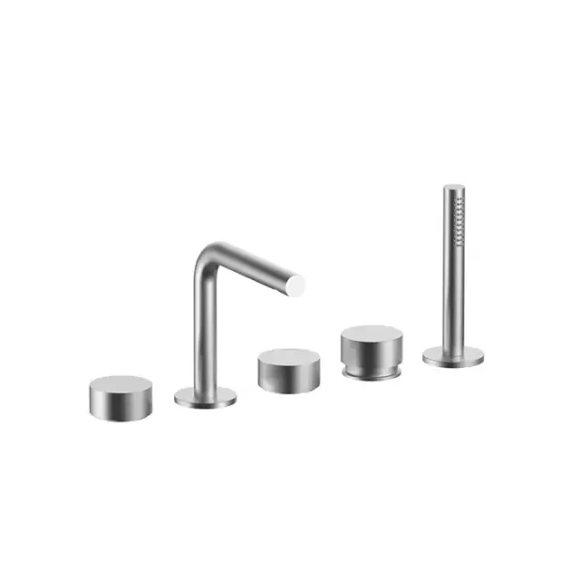 Fantini AF/21 Смеситель для ванны, набортный, 5 отв., излив: 155 мм, цвет: матовая натуральная сталь