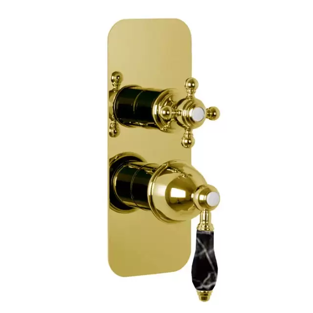 Fima Carlo Frattini Herend Смеситель для душа, встраиваемый, на 2/3 выхода, черные ручки, цвет: золото