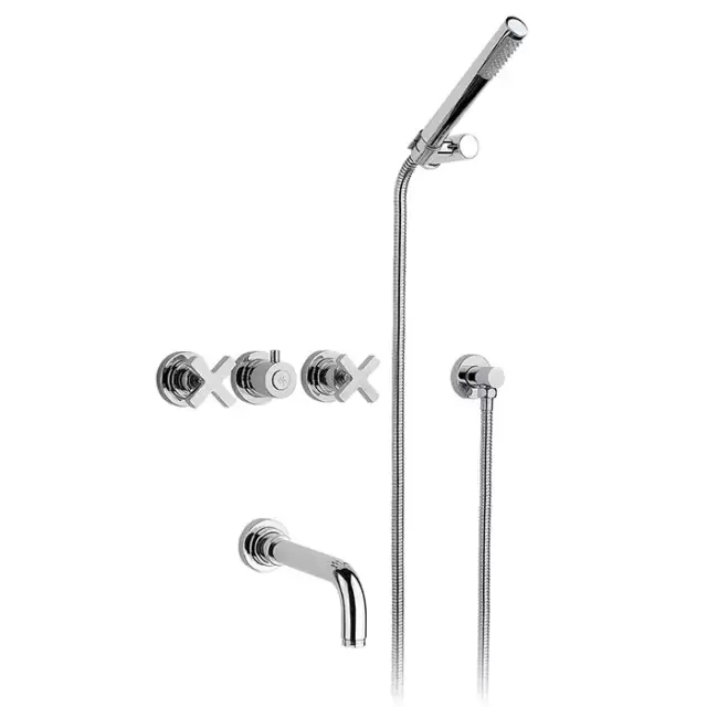 Nicolazzi M.Croce Встраиваемый Смеситель для ванны с 2мя ручками с переключателем ванна/душ, + комплект руч. душа, цвет: хром