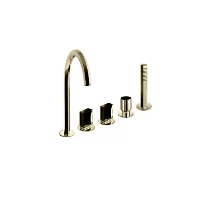 Fantini Venezia Смеситель для ванны, набортный, 5 отв., излив: 175 мм, цвет: Matt British Gold PVD