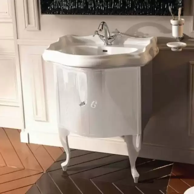 Kerasan Retro Комплект мебели, с ручкой кристалом (кольцо: золото), 69см, подвесной, цвет: белый