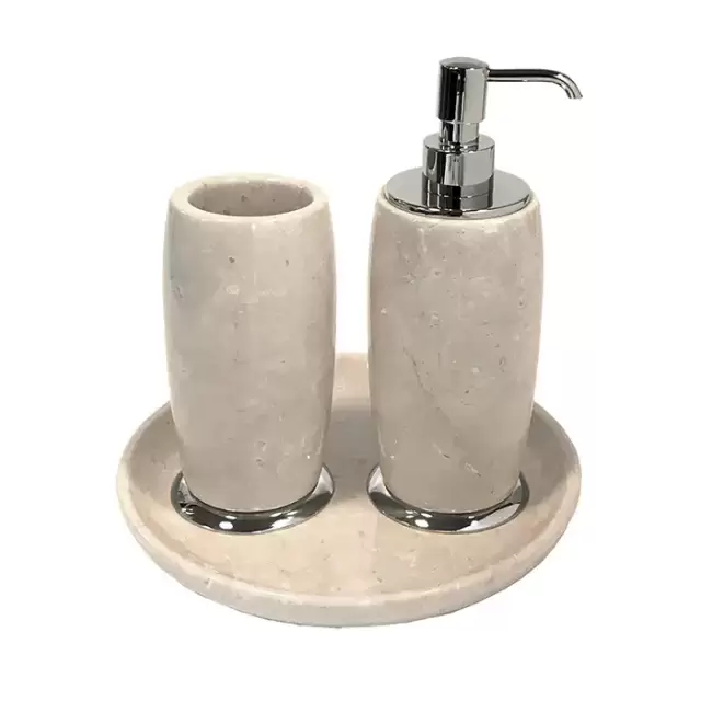 3SC Elegance Коплект: стакан, дозатор, лоток, цвет: мрамор botticino/хром