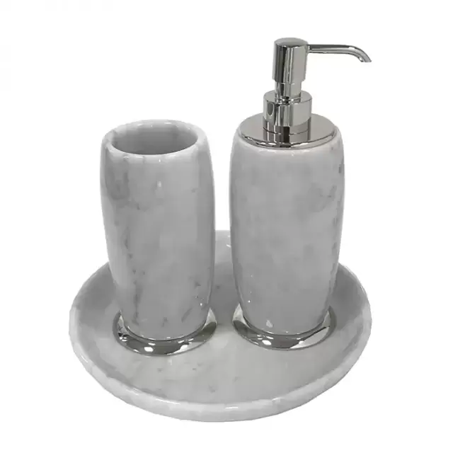 3SC Elegance Комплект: стакан, дозатор, лоток,  мрамор bianco carrara/, цвет: хром