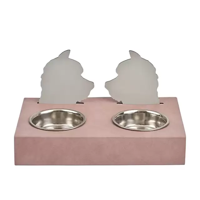 ADJ Подставка с мисками Dog, хром, 40x22xH7.5 см., цвет: пепельная роза/устричный