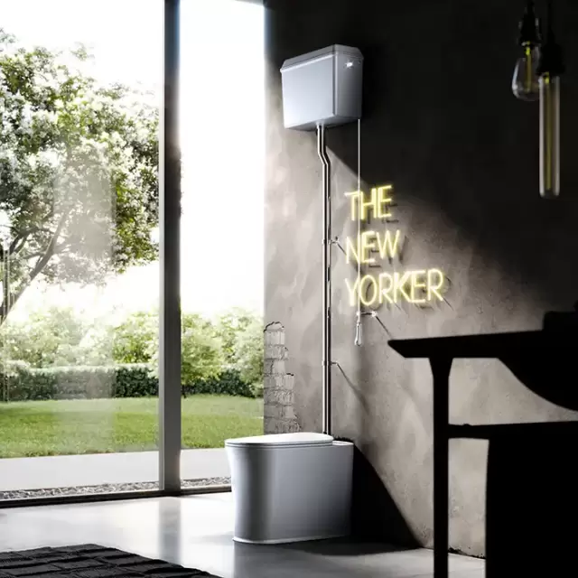 Kerasan The New Yorker Унитаз напольный 60х36.5см с высоким бачком, фурнитура: хром, цвет: белый глянцевый