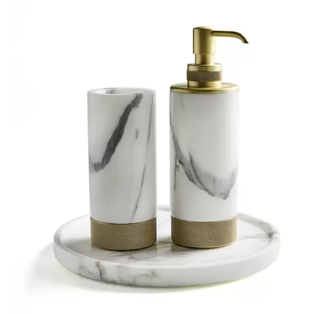3SC Apuana 2.0 Комплект: стакан, дозатор и лоток, цвет: мрамор Bianco Statuario/золото 24к. Lucido