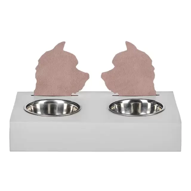ADJ Подставка с мисками Dog, хром, 40x22xH7.5 см., цвет: устричный/пепельная роза