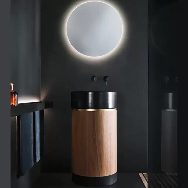 NOORTH milldue edition ROMA Раковина напольная &Oslash;450x880 мм., слив в пол, основ Rovere Nero, корпус Noce Canaletto, вставка Oro, раковина Nero opaco