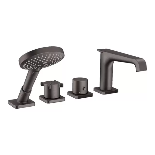 Axor Citterio E Смеситель на борт ванны, 4 отв., термостатический, с ручным душем, цвет: шлифованный черный хром