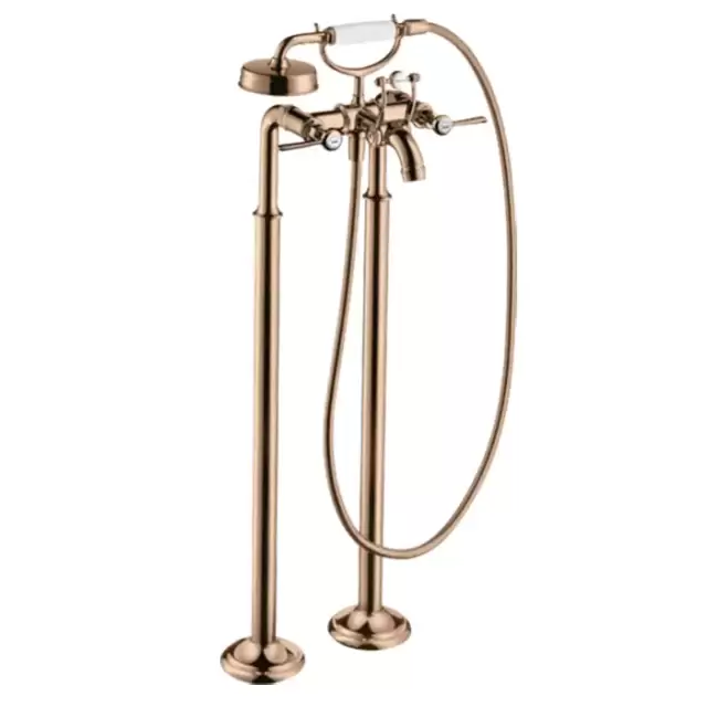 Axor Montreux Смеситель для ванны, напольный, с ручным душем, ручка: рычаг, цвет: полированное красное золото