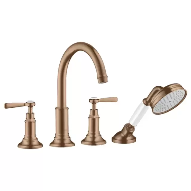 Axor Montreux Смеситель на борт ванны, на 4 отв., с ручным душем, ручка: рычаг, цвет: шлифованное красное золото