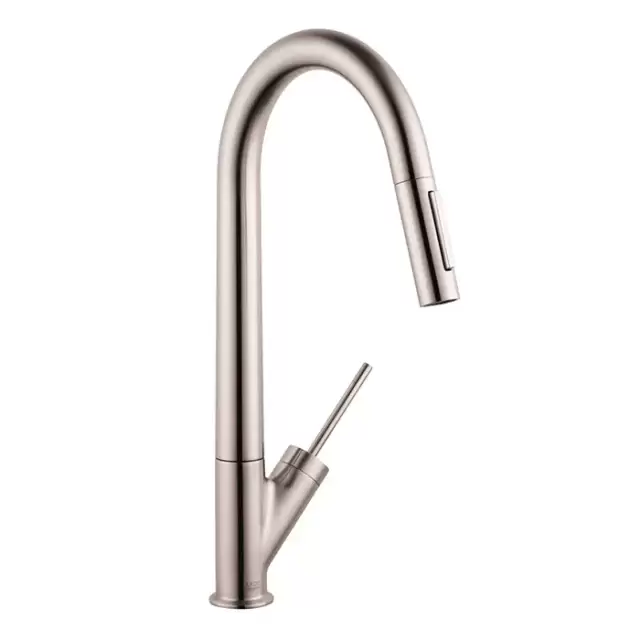 Axor Starck Смеситель для кухни, однорычажный, на 1 отв, с выдвижным душем, излив 235мм, цвет: под сталь