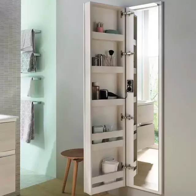 Burgbad Sys30 Шкаф 40х15х176см., подвесной, 5 полок ,1 зеркало, Sx, подсветка, ручки хром, цвет: белый глянцевый