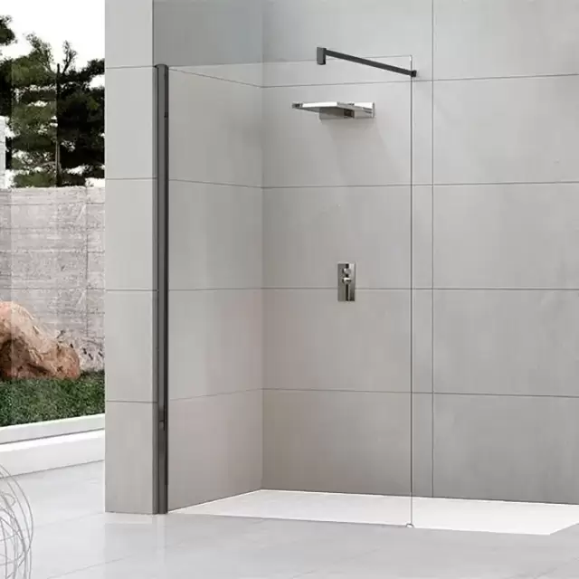 Novellini Kuadra H Душевое ограждение 157-160х205cм., с свободным входом, с настенным кронштейном, стекло прозрачное, цвет: черный матовый