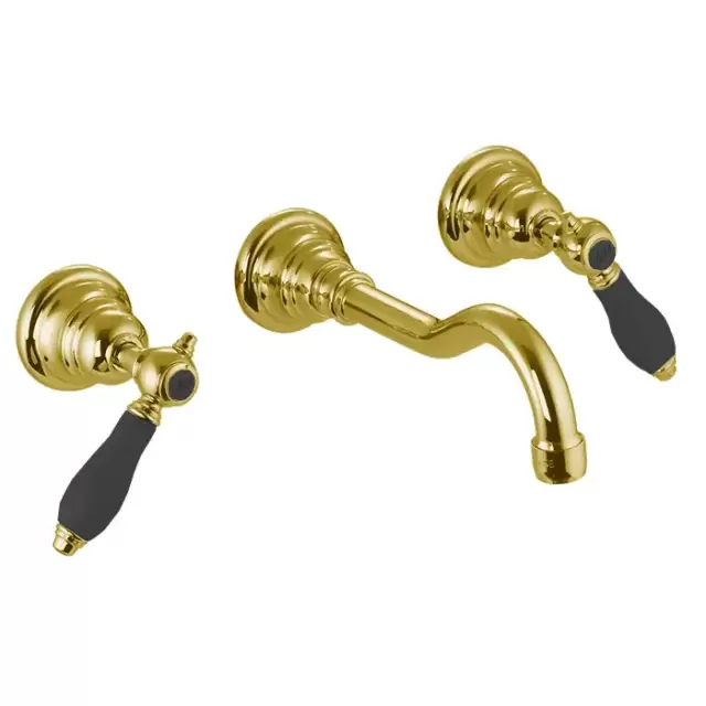Fima Carlo Frattini Herend Смеситель для раковины, встраиваемый, излив: 19.9см., черные ручки, цвет: золото