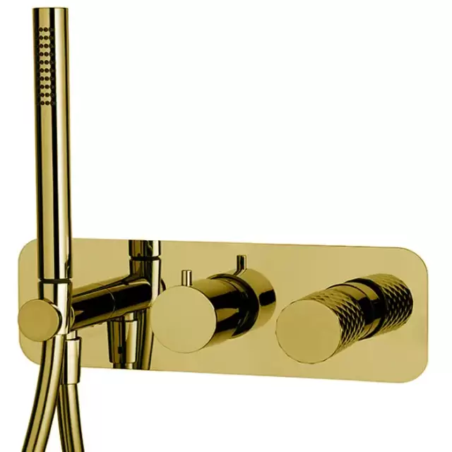 Fima Carlo Frattini Spillo Tech Смеситель для душа, встраиваемый, на 2 источника, с ручным душем, цвет: золото