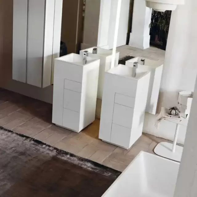 NOORTH milldue edition TOUCH Комплект мебели 41х40х88см, напольный, 3 ящика, слив в пол, раковина Milltek, смеситель H2O, цвет: белый матовый