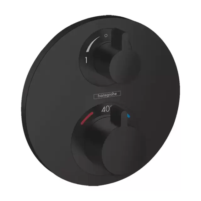 Hansgrohe Ecostat S Смеситель для душа, термостатический, встраиваемый, на 2 выхода, с запорным вентилем, внешняя часть, цвет: черный матовый