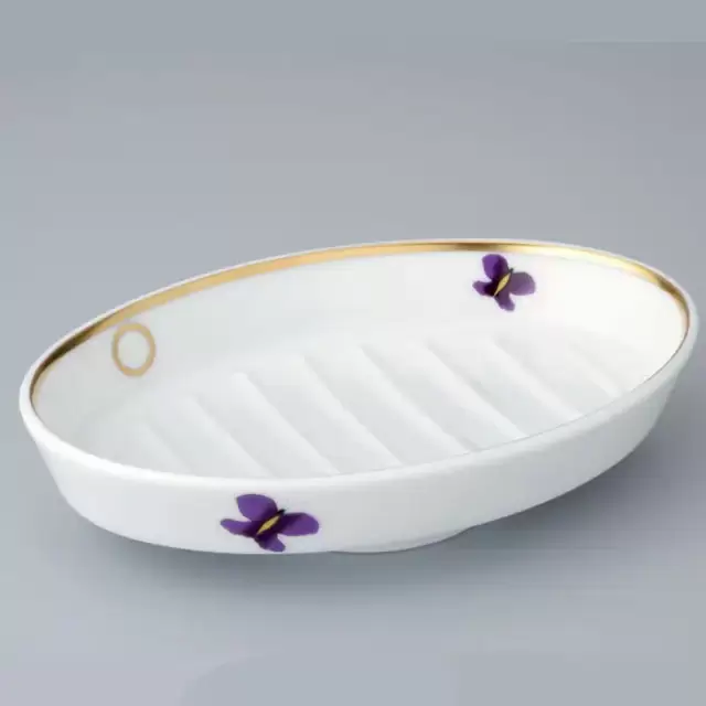 THG CAPUCINE MAUVE DECOR OR Мыльница керамическая, настольная, декор золото/лиловый, цвет: белый