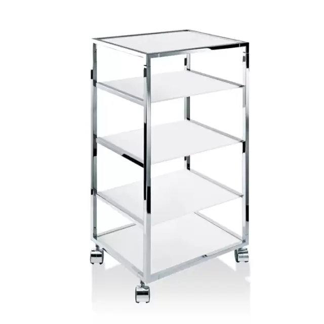Decor Walther RW 2 Стеллаж передвижной 38x30x80см, стекло белое, напольный, цвет: хром